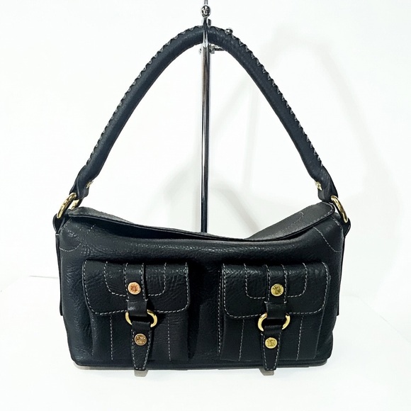 Celine Handbags - Celine shoulder Leather bag with gold-tone hardware and front buckle pocket
